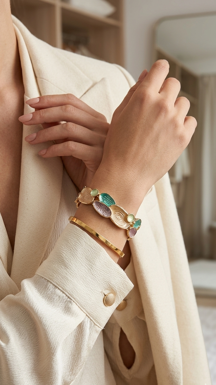 Anti tarnish link style stretch bracelet for women