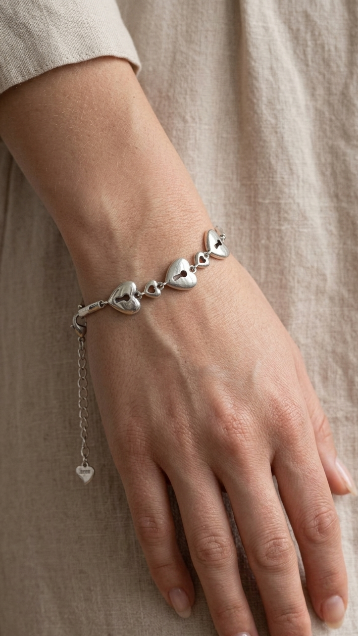925 sterling silver key heart bracelet