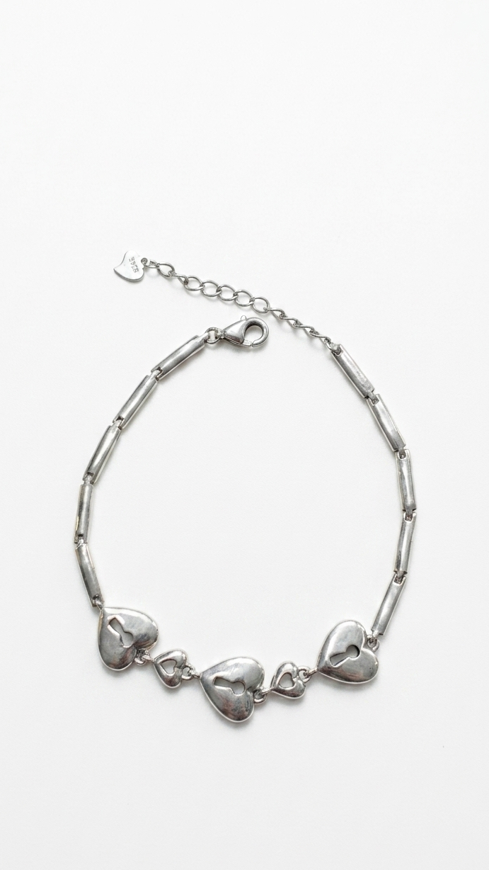 925 sterling silver key heart bracelet
