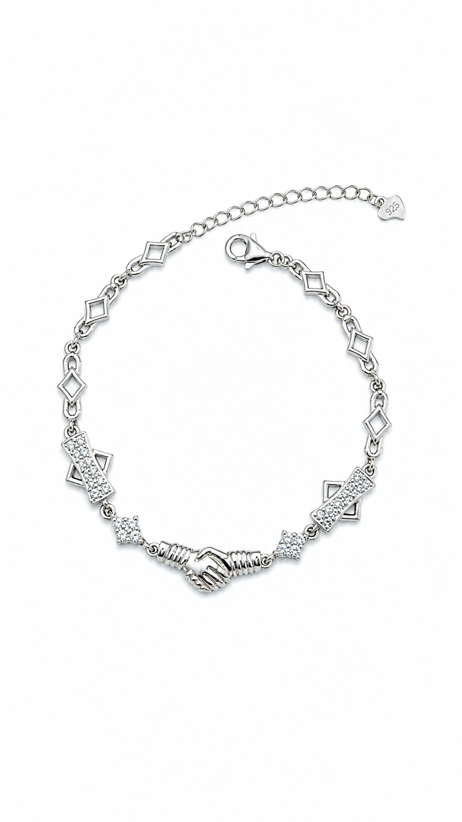 925 sterling silver hand holding bracelet