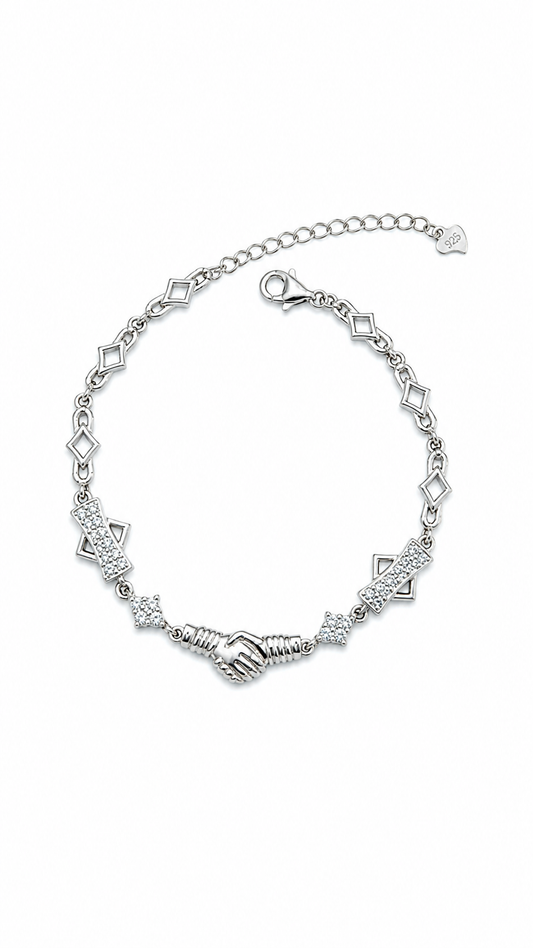 925 sterling silver hand holding bracelet