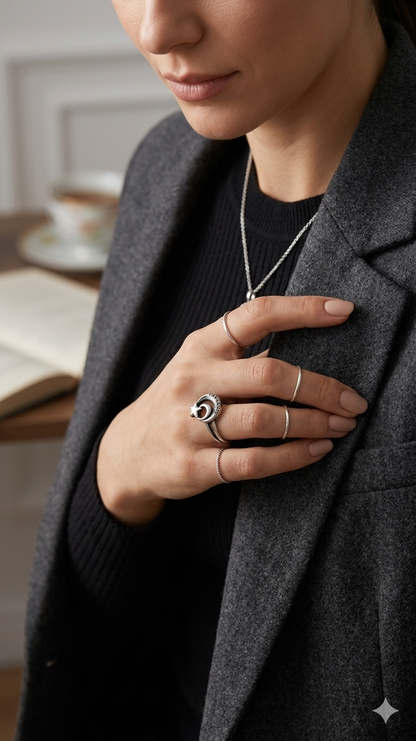 925 sterling silver moon ring