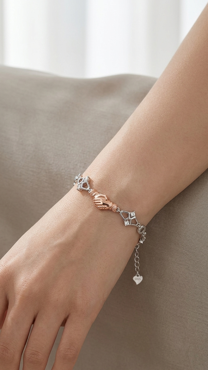 925 sterling silver hand holding bracelet