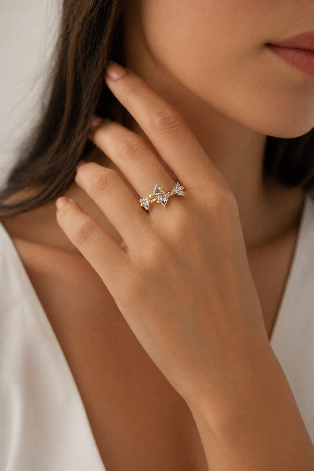 Anti tarnished korean style bow ring